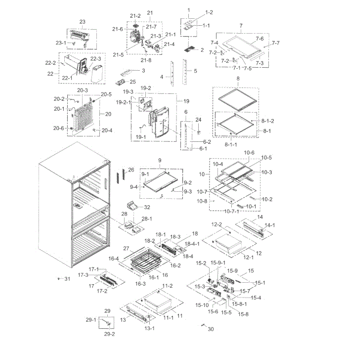 Fridge Diagram and Parts List for RF31FMESBSR AA-07 Samsung Refrigerator
