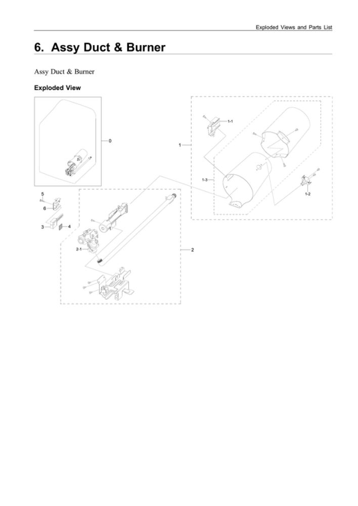 Duct And Burner Assembly Diagram and Parts List for DVG50R5400V A3-00 Samsung Dryer