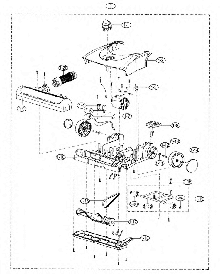 Base Assy Diagram and Parts List for 40139030  Kenmore Upright Vacuum