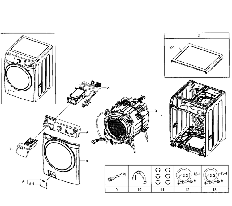 Main Section Diagram and Parts List for WF520ABW XAA-0006 Samsung Washer