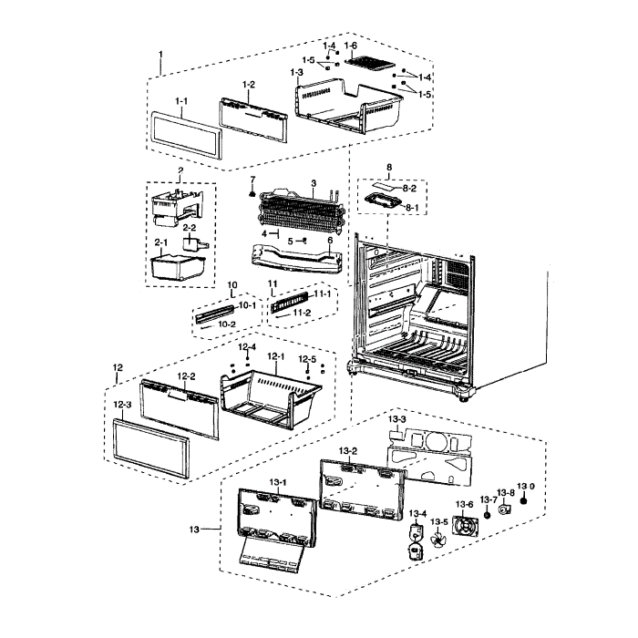 Freezer Diagram and Parts List for RB215ACWP XAA-01 Samsung Refrigerator