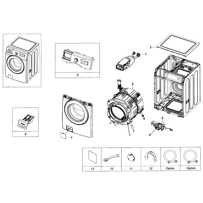 Main Assembly Diagram and Parts List for WF36J4000AW A2-00 Samsung Washer