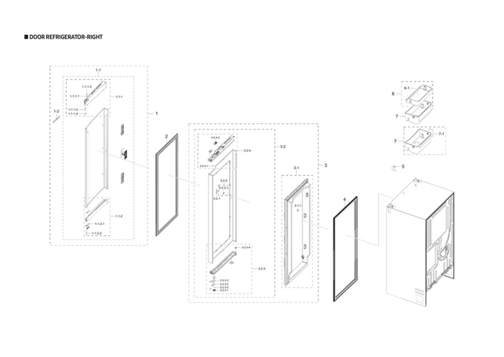 Right Refrigerator Door Parts Diagram and Parts List for RF28R6301SG AA-00 Samsung Refrigerator