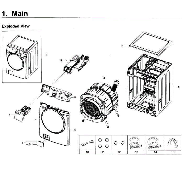 Main Assembly Diagram and Parts List for WF419AAW XAA-03 Samsung Washer