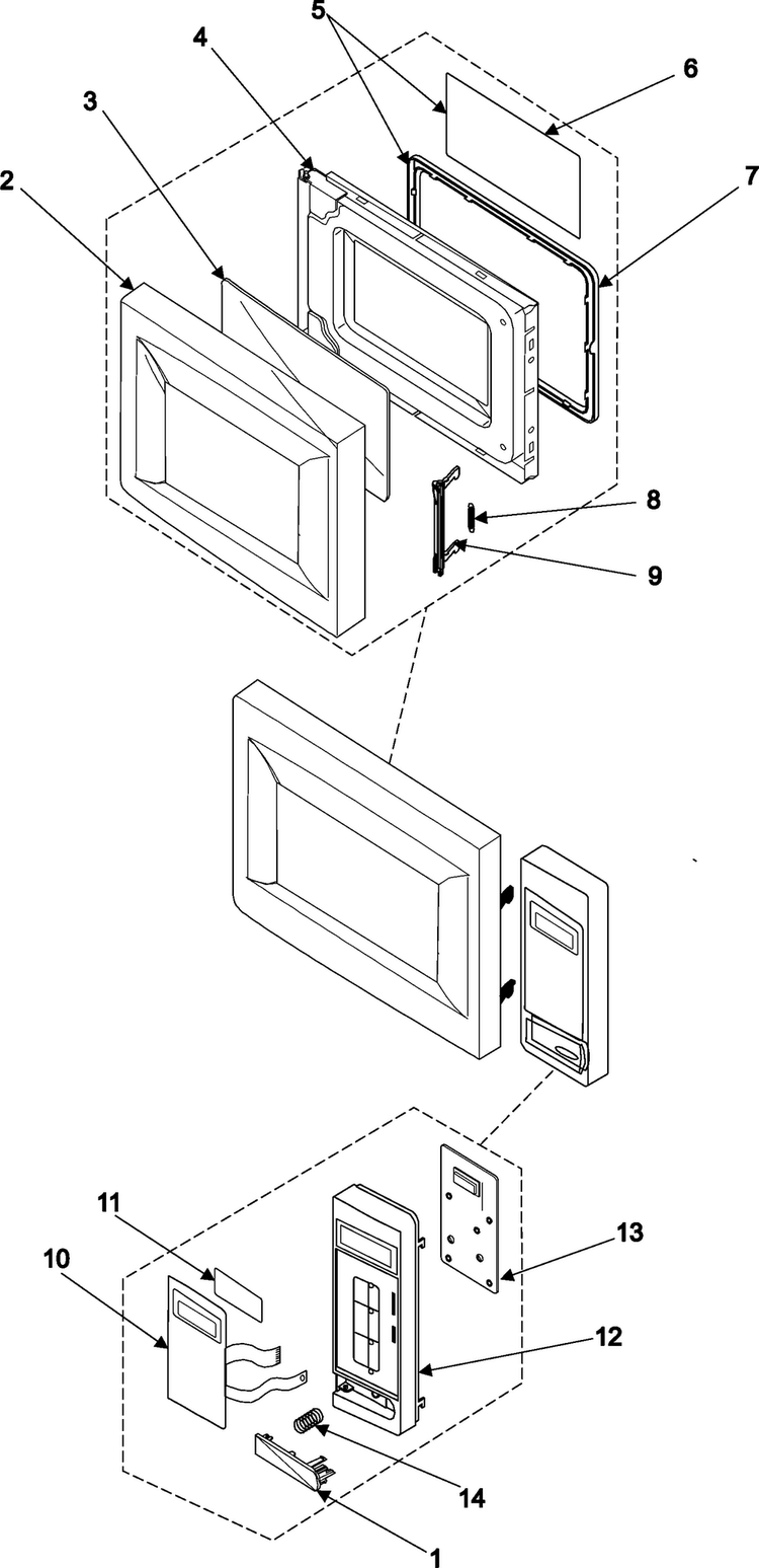 Control Panel/door Assembly Diagram and Parts List for MW830WA XAA Samsung Microwave