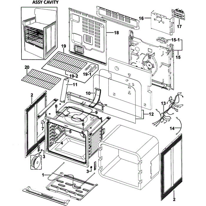 Cavity Assembly Diagram and Parts List for FER300SX XAA-00 Samsung Range