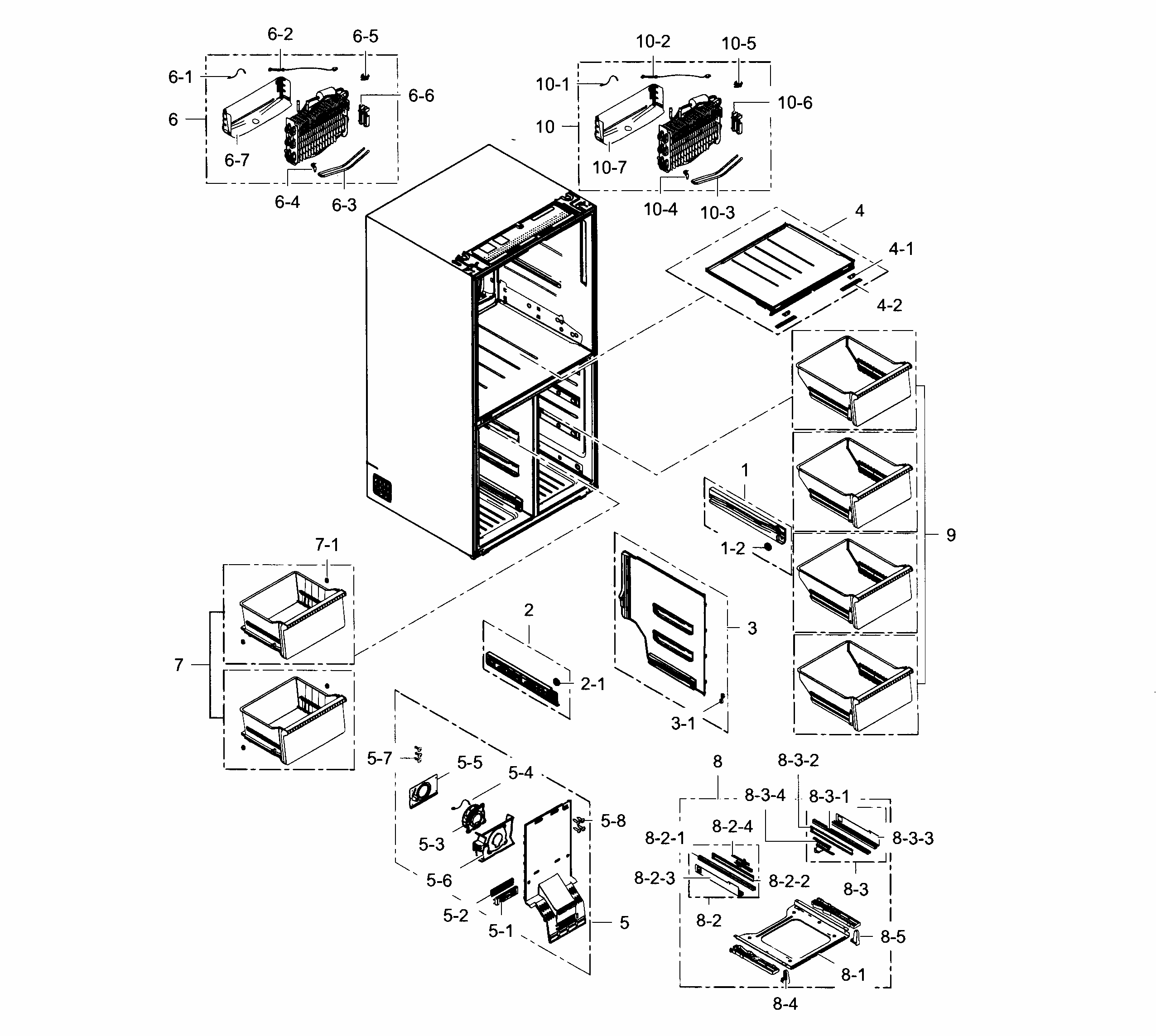 Freezer Diagram and Parts List for RF24J9960S4 AA-0001 Samsung Refrigerator