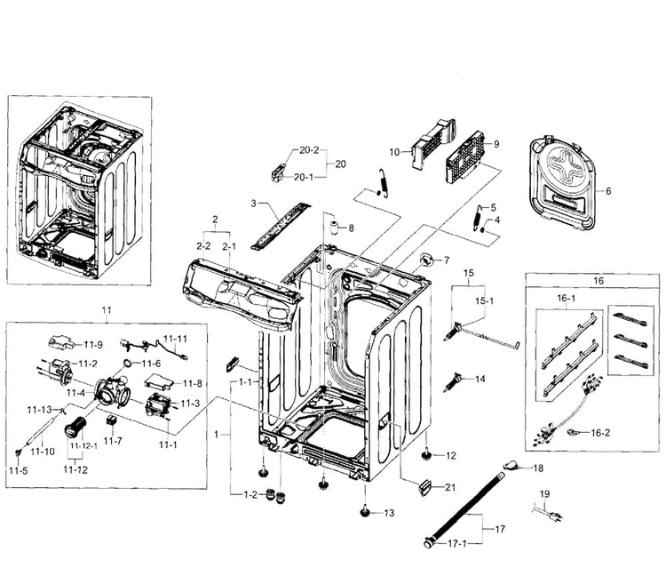 Frame Diagram and Parts List for WF520ABW XAA-0001 Samsung Washer