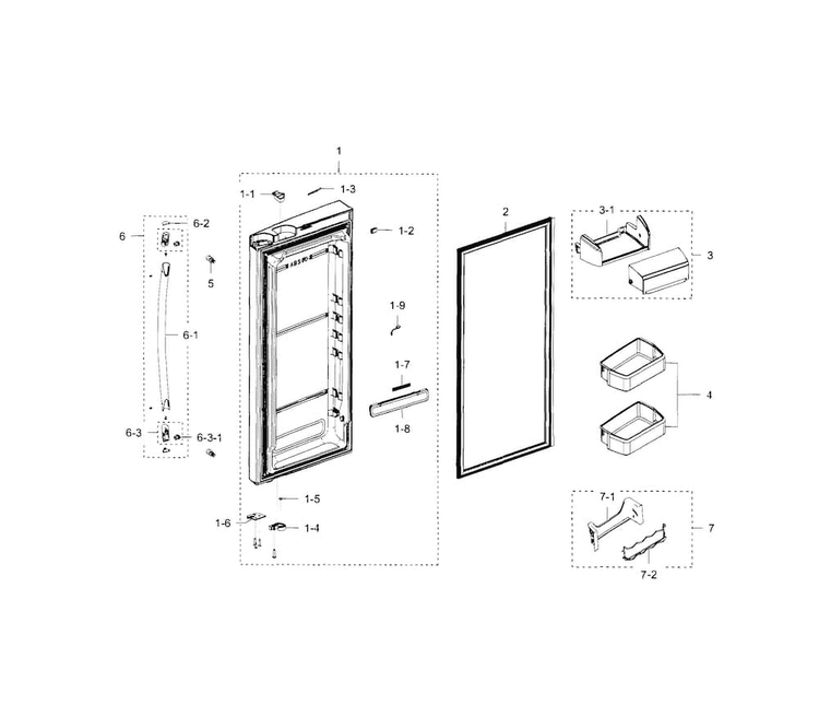 Refrigerator Door R Diagram and Parts List for RFG238AARS XAA-0000 Samsung Refrigerator