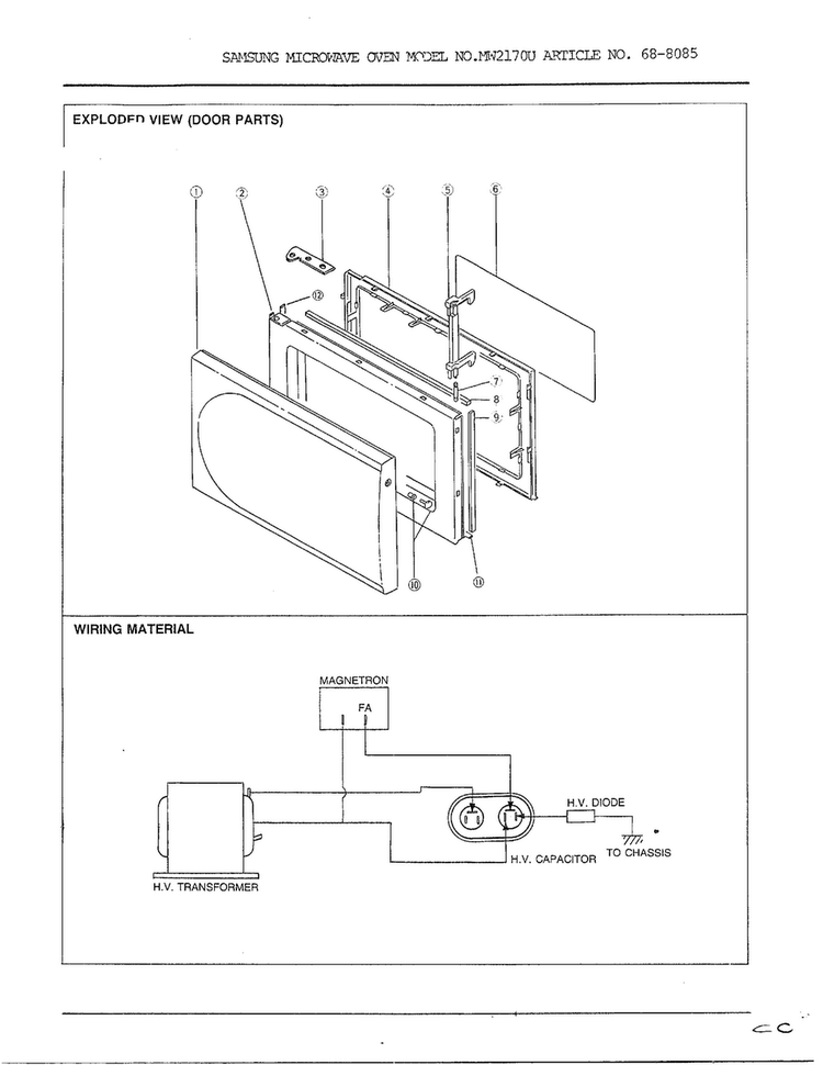 Complete Microwave Assembly Page 3 Diagram and Parts List for MW2170U XAA Samsung Microwave