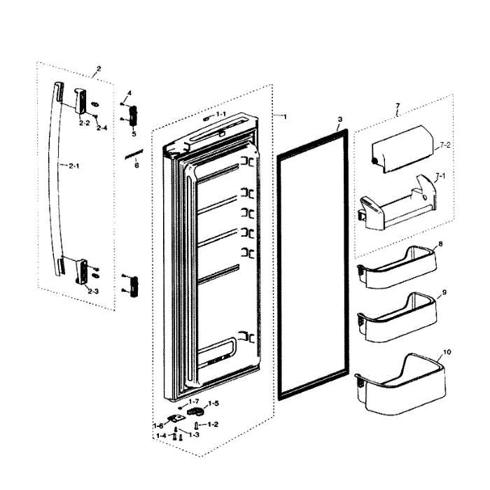 Frig Door Right Diagram and Parts List for RF217ABWP XAA-00 Samsung Refrigerator