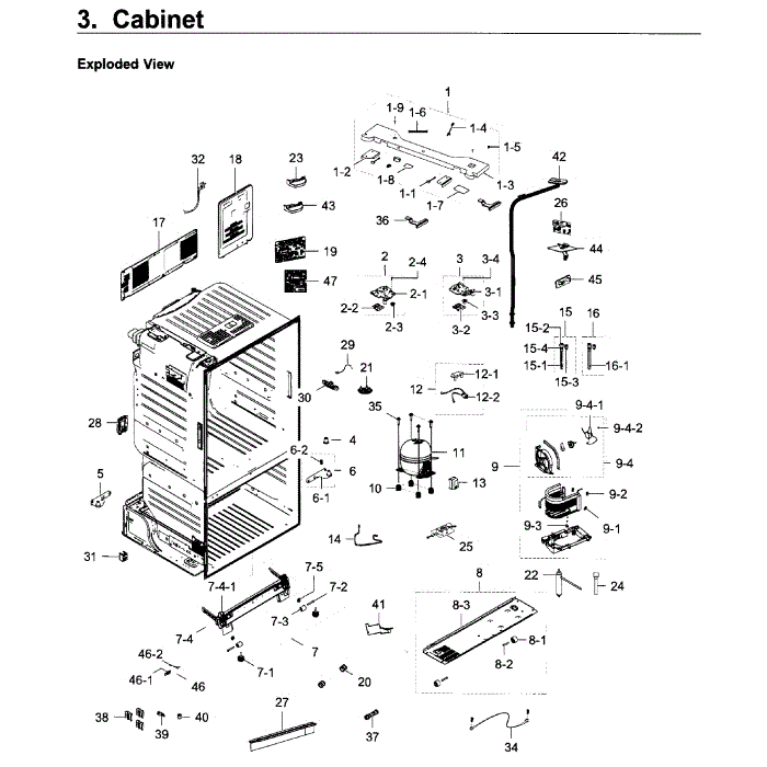 Cabinet Diagram and Parts List for RF23HCEDBSR AA-13 Samsung Refrigerator