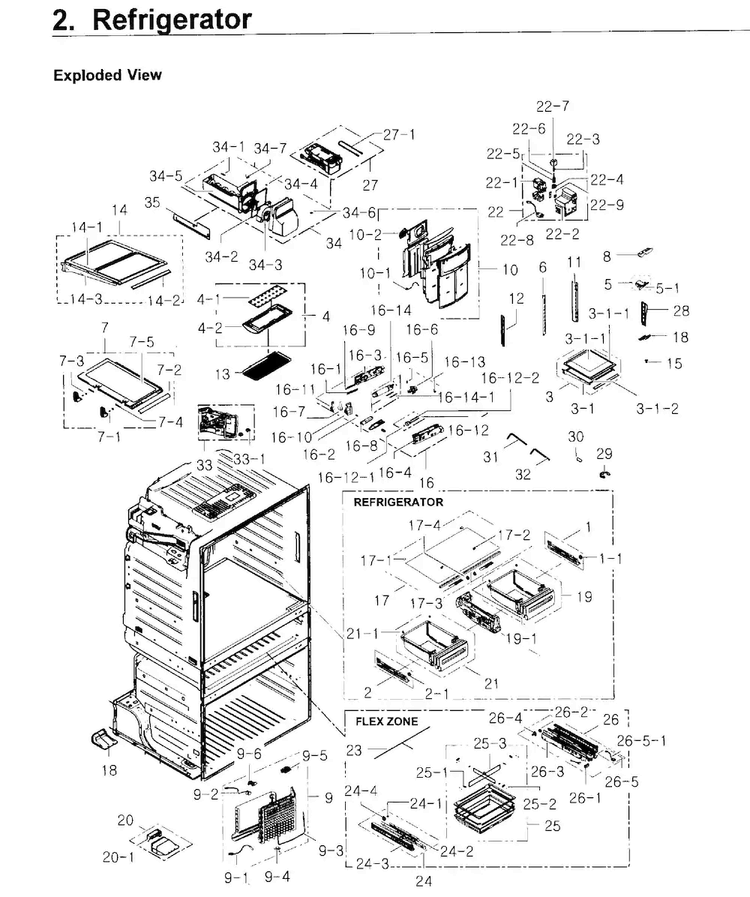 Refrigerator Diagram and Parts List for RF4267HARS XAA-0002 Samsung Refrigerator