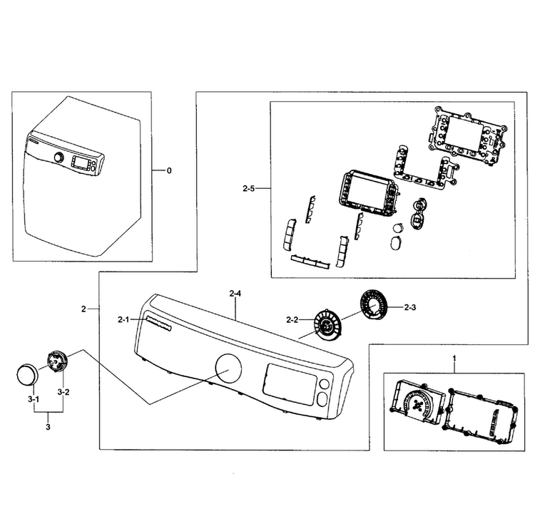 Control Panel Diagram and Parts List for DV435ETGJRA A1-0001 Samsung Dryer