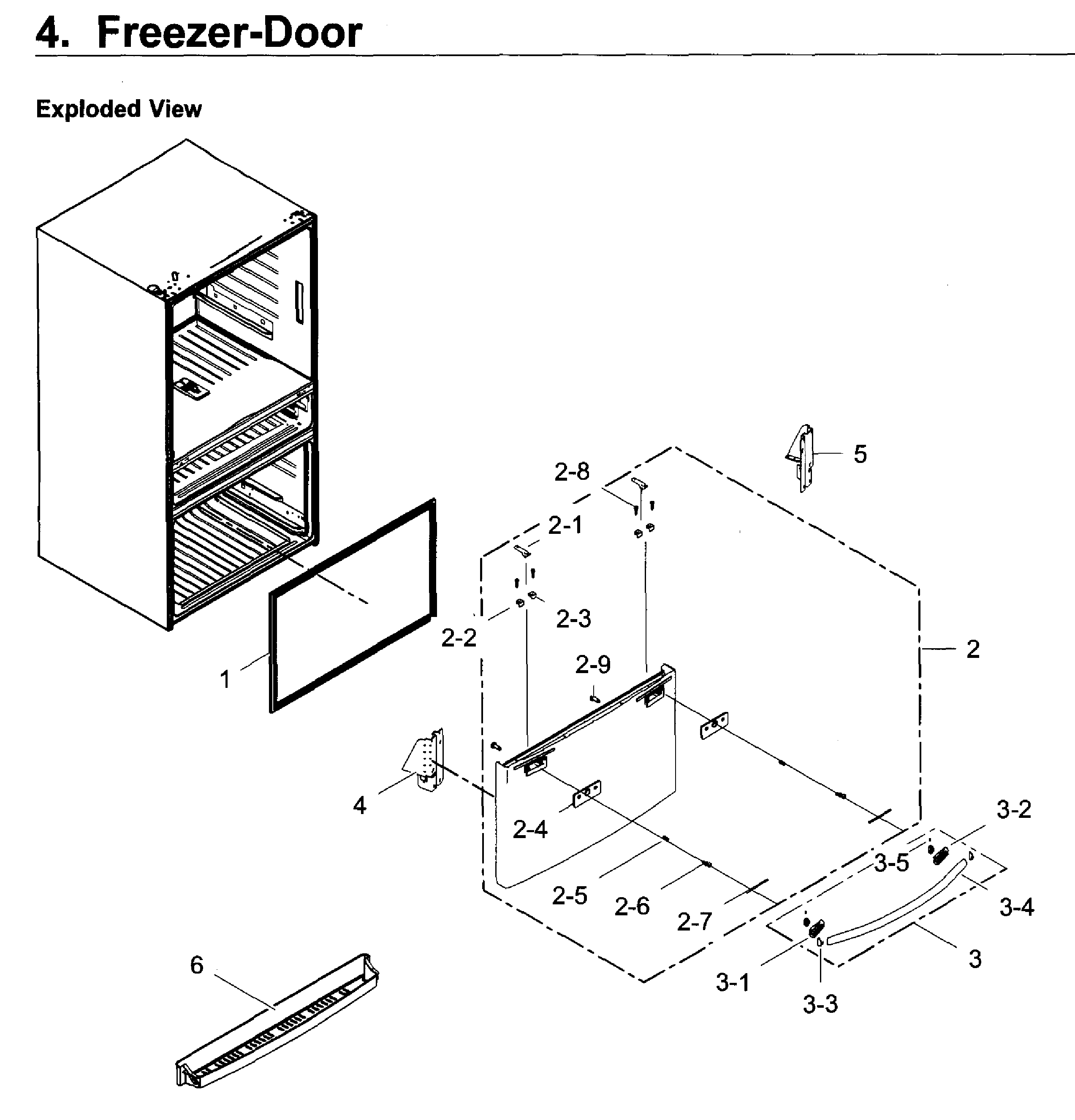 Freezer Door Diagram and Parts List for RF22KREDBSG AA-0004 Samsung Refrigerator