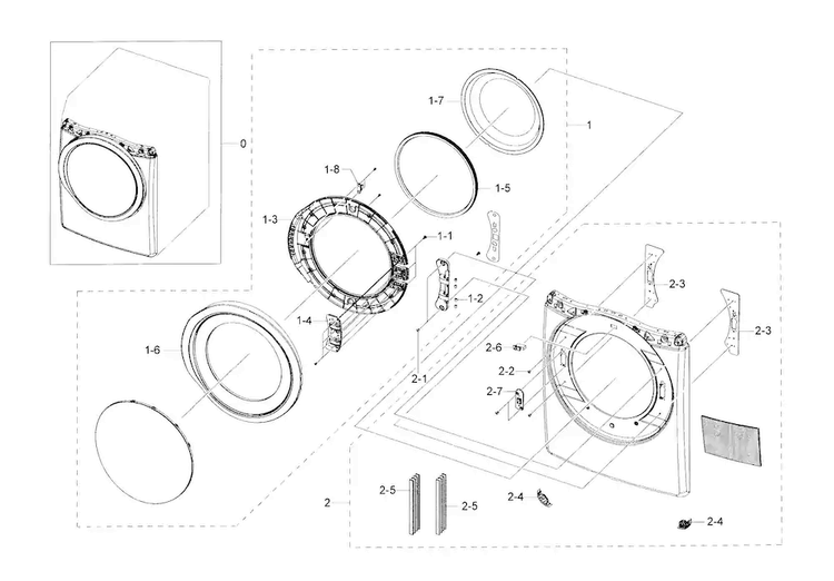 Frame & Front Door Diagram and Parts List for DV42H5600GP A3-0000 Samsung Dryer