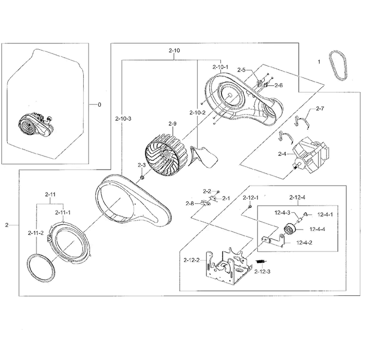 Motor Duct Diagram and Parts List for DV50K8600GW A3-0001 Samsung Dryer