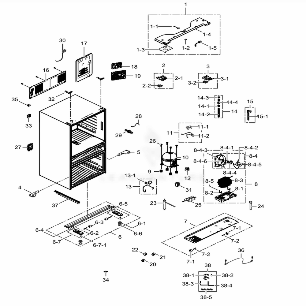 Cabinet Diagram and Parts List for RF24FSEDBSR (AA)(0004) Samsung Refrigerator