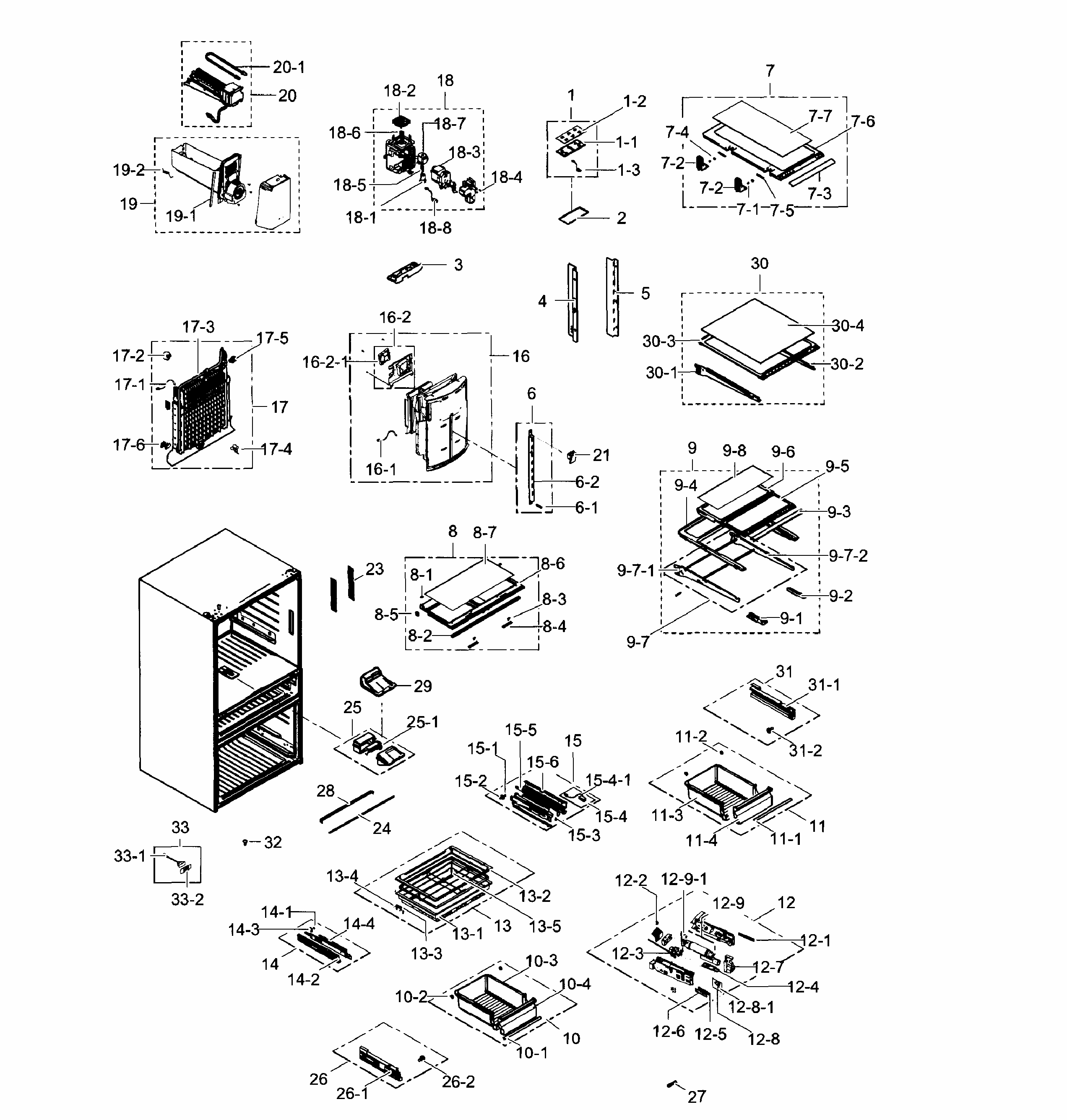 Refrigerator Diagram and Parts List for RF24FSEDBSR AA-0002 Samsung Refrigerator