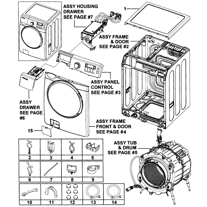Main Assembly Diagram and Parts List for WF431ABW XAA-00 Samsung Washer