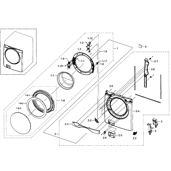 Front Section Diagram and Parts List for WF448AAP XAA-08 Samsung Washer