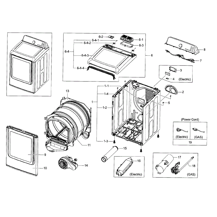 Main Assembly Diagram and Parts List for DV50F9A7EVW A2-00 Samsung Dryer