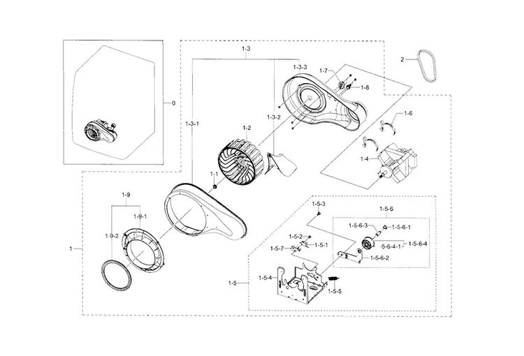 Motor Duct Diagram and Parts List for DV36J4000EW A3-0000 Samsung Dryer
