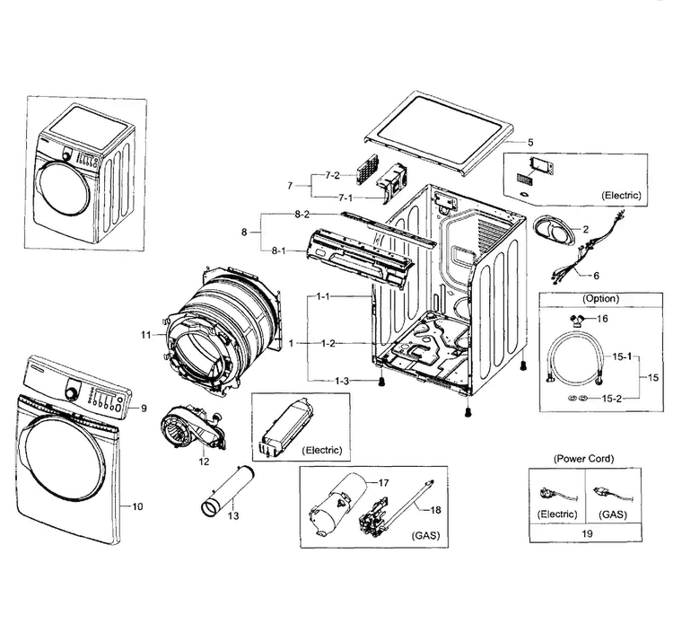 Main Assy Diagram and Parts List for DV407AGW XAA-0002 Samsung Dryer