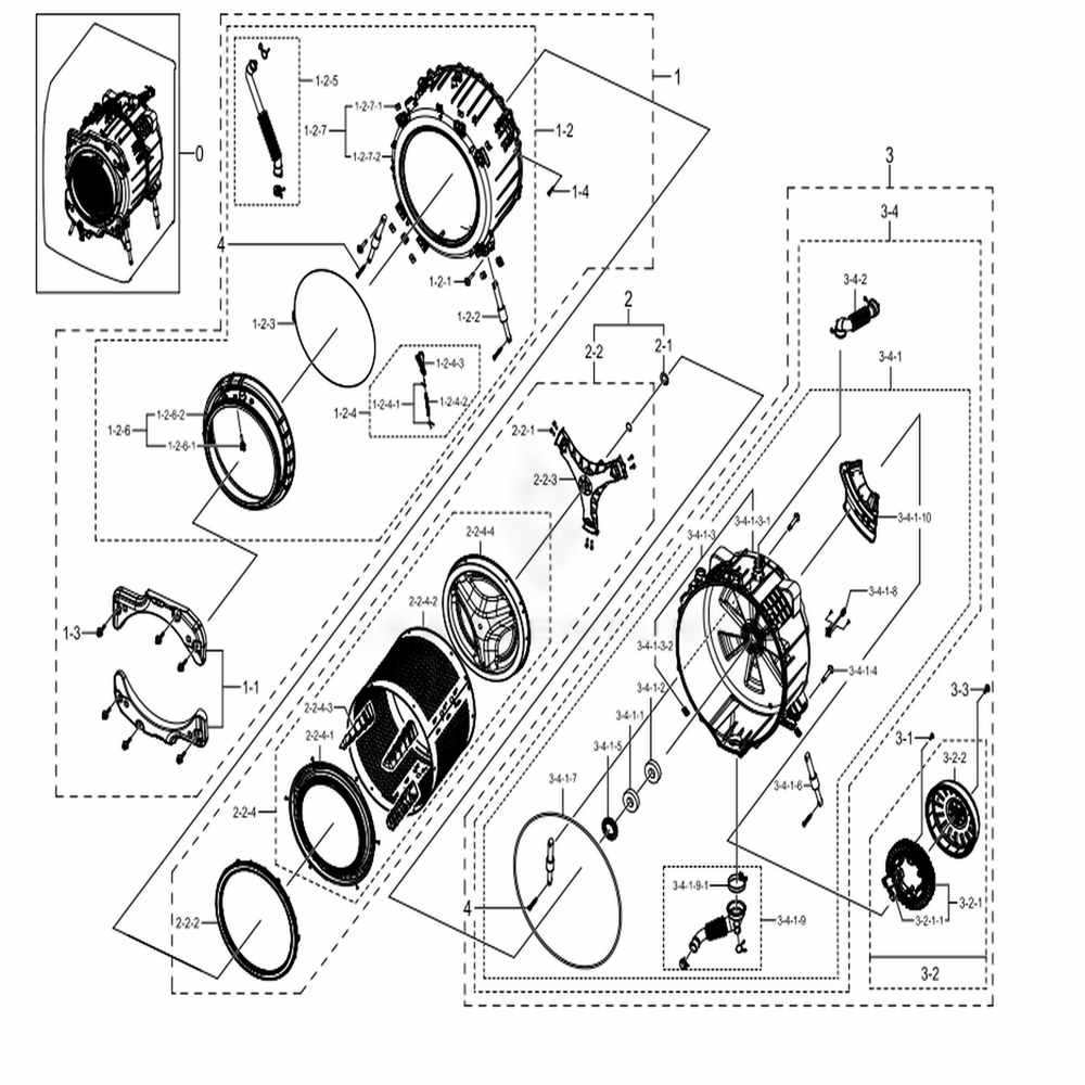 Assembly Tub And Drum Parts Diagram and Parts List for WF45N5300AW (US)(0000) Samsung Washer