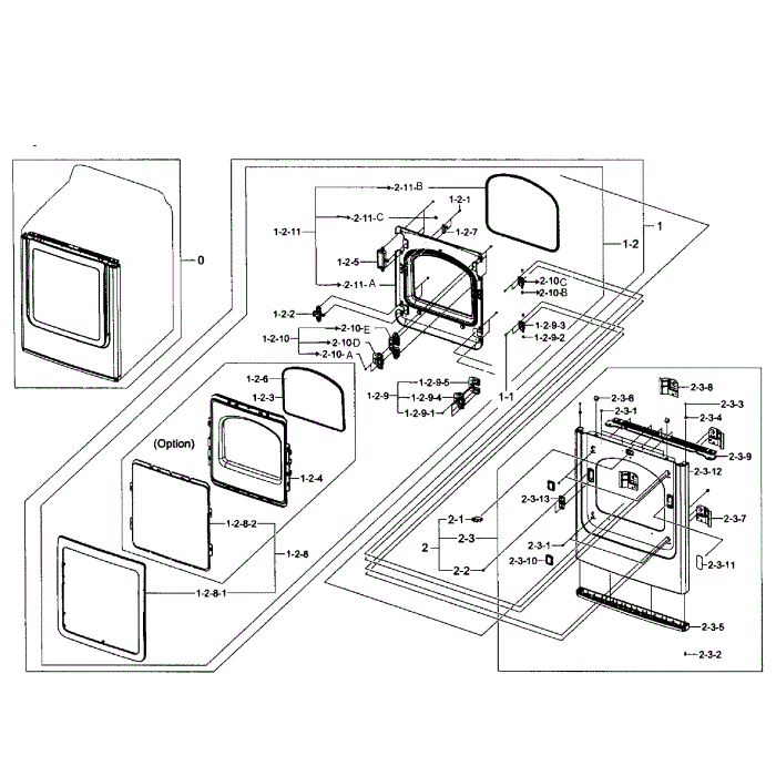 Front Assembly Diagram and Parts List for DV456GWHDWR AA-01 Samsung Dryer