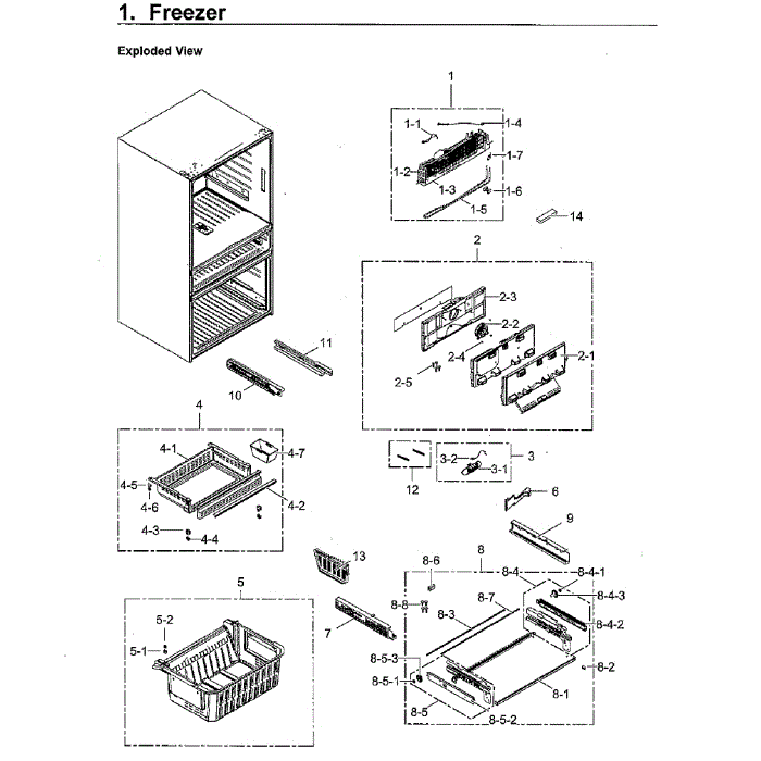 Freezer Diagram and Parts List for RF23M8590SG AA-00 Samsung Refrigerator