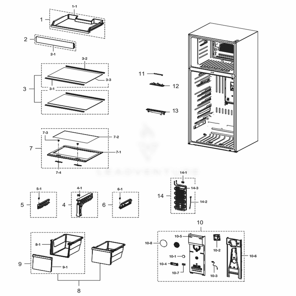 Fridge Compartment Diagram and Parts List for RT21M6215WW (AA)(0001) Samsung Refrigerator