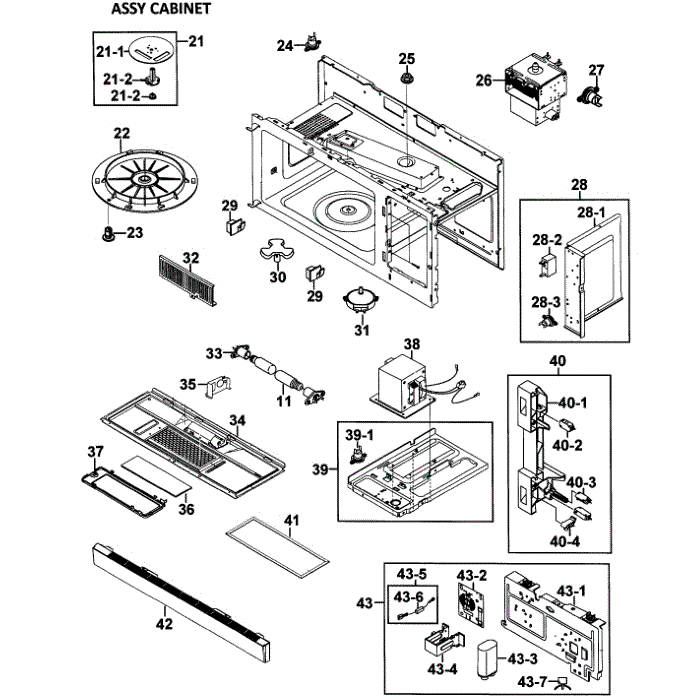 Cabinet 2 Assembly Diagram and Parts List for SMH8165ST XAA-00 Samsung Microwave