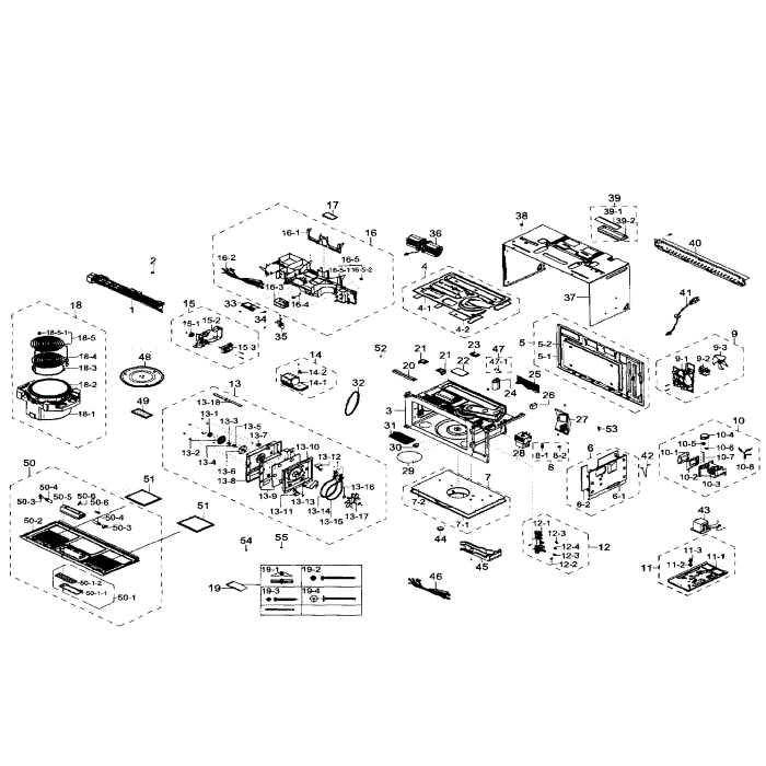 Main Assembly Diagram and Parts List for MC17J8000CS AA-00 Samsung Microwave Oven Combo