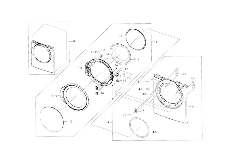 Front & Door Diagram and Parts List for DV331AGR XAA-0002 Samsung Dryer