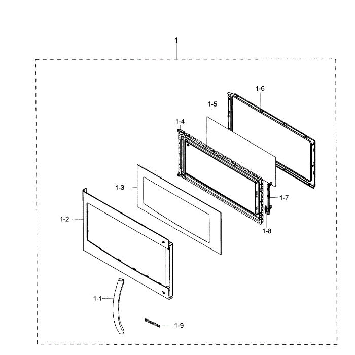 Door Section Diagram and Parts List for ME17H703SHW AA-01 Samsung Microwave Oven Combo