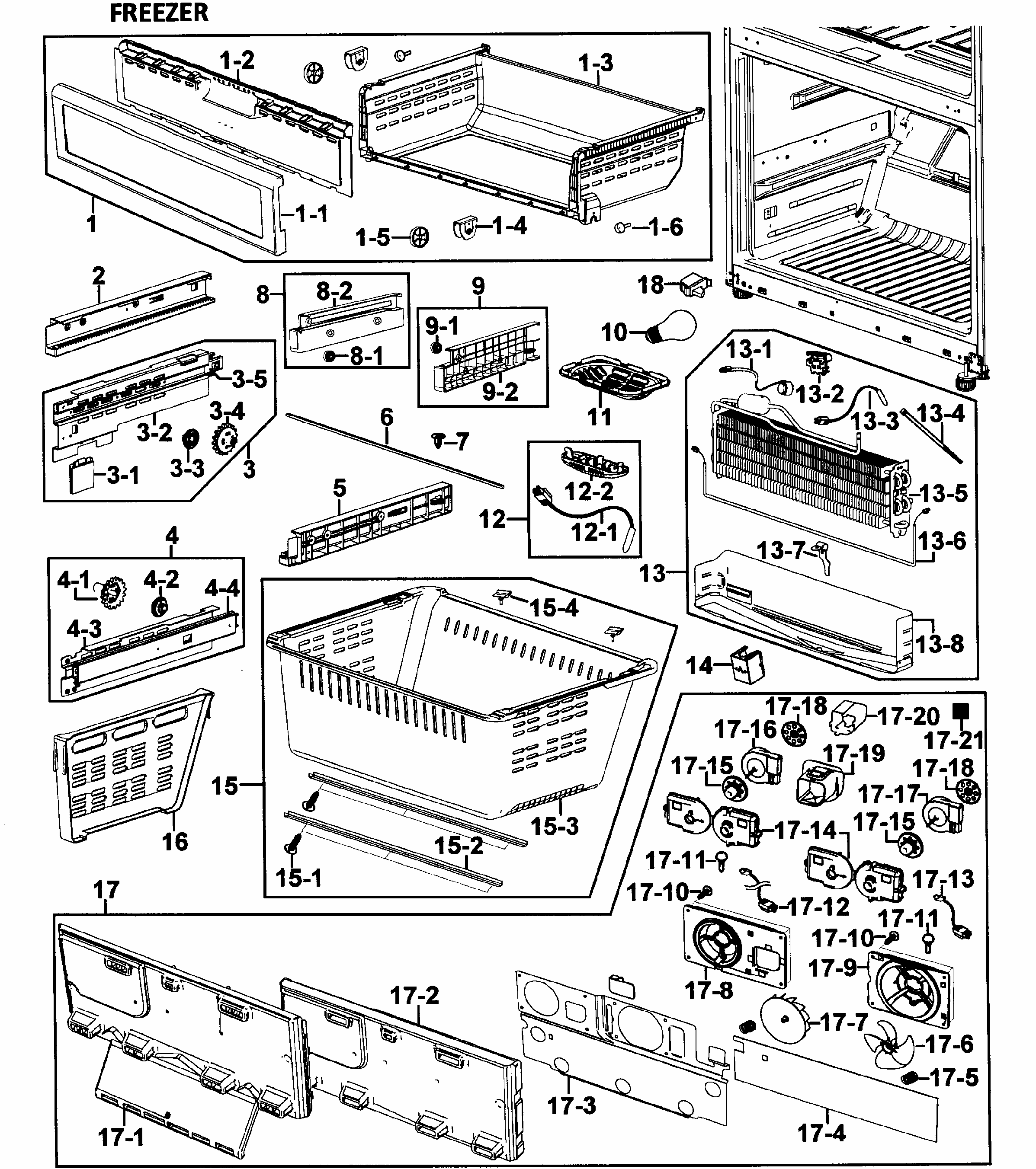 Freezer Diagram and Parts List for RF26VABPN XAA-0000 Samsung Refrigerator