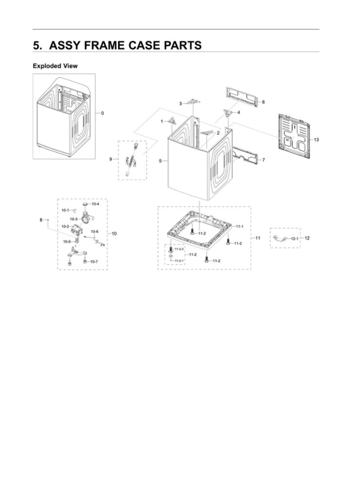 Frame Case Parts Assembly Diagram and Parts List for WA50R5200AW US-00 Samsung Washer
