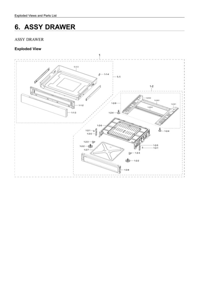 Drawer Assembly Diagram and Parts List for NX60T8111SS AA-03 Samsung Range