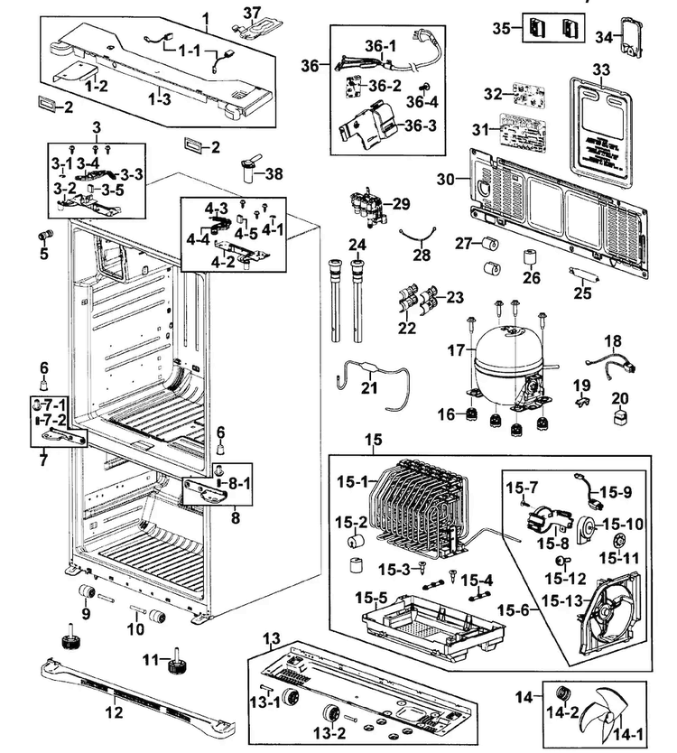 Cabinet Diagram and Parts List for RFG237AABP XAA-0000 Samsung Refrigerator