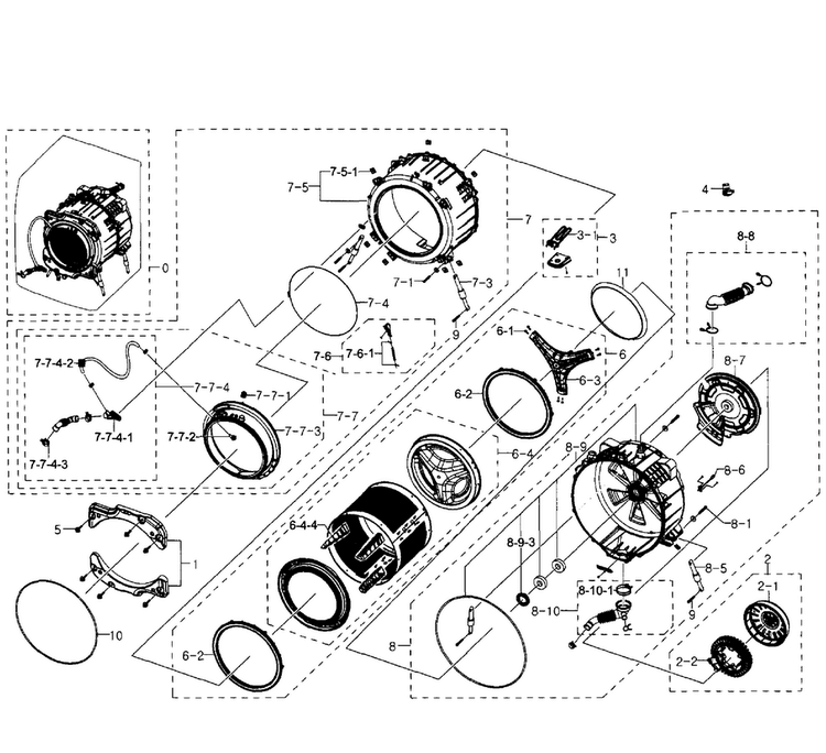 Tub-drum Diagram and Parts List for WF511ABR XAA-0004 Samsung Washer