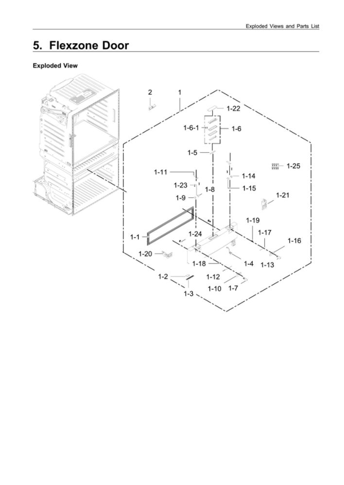 Flexzone Door Diagram and Parts List for RF28HMEDBSR AA-14 Samsung Refrigerator