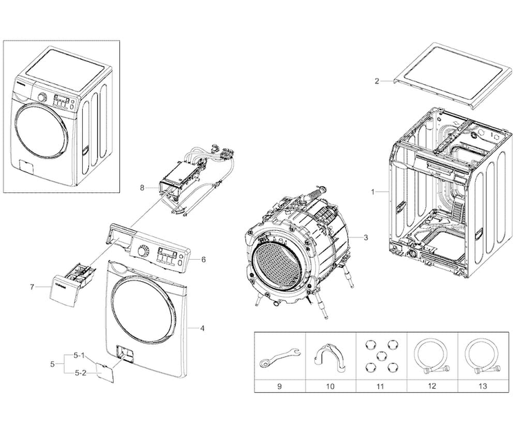 Main Assy Diagram and Parts List for WF395BTPASU A2-0000 Samsung Washer