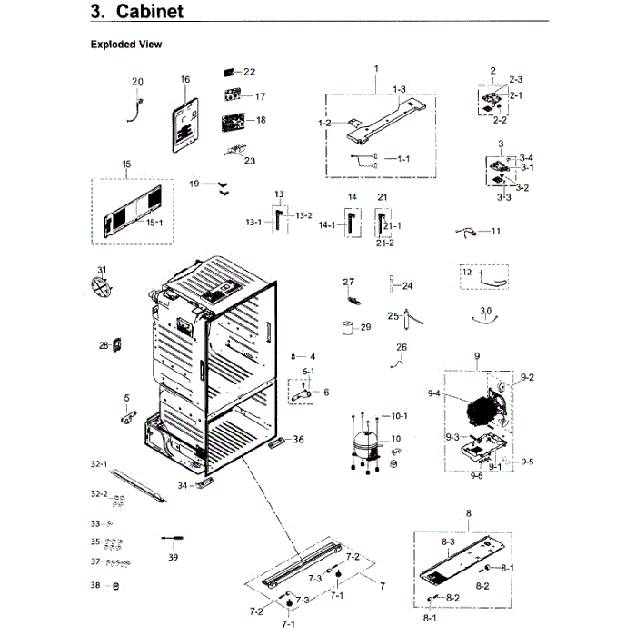 Cabinet Diagram and Parts List for RF26J7500SR (AA)(0003) Samsung Refrigerator