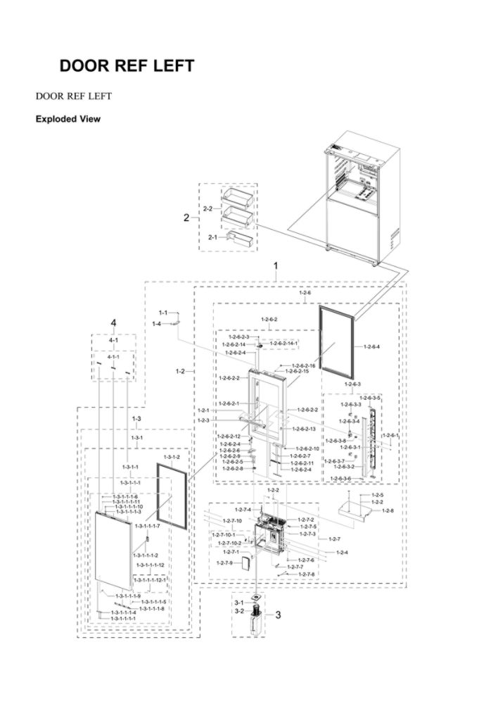 Left Refrigerator Door Parts Diagram and Parts List for RF23BB8900AC AA-00 Samsung Refrigerator