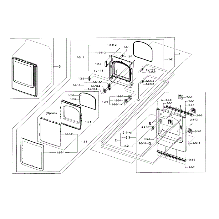 Front And Door Diagram and Parts List for DV48H7400EP A2-00 Samsung Dryer
