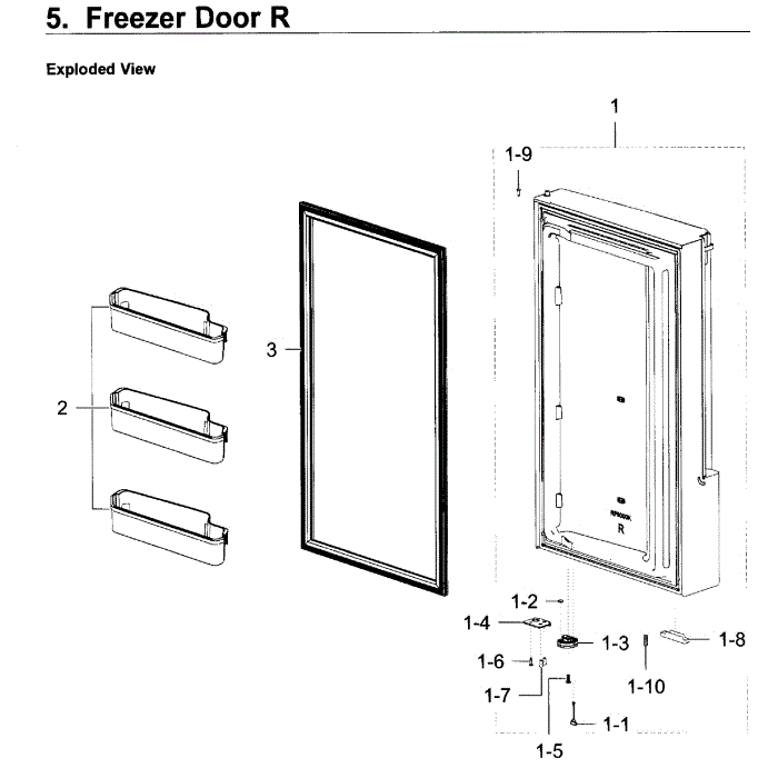 Freezer Door R Diagram and Parts List for RF22K9381SG AA-02 Samsung Refrigerator