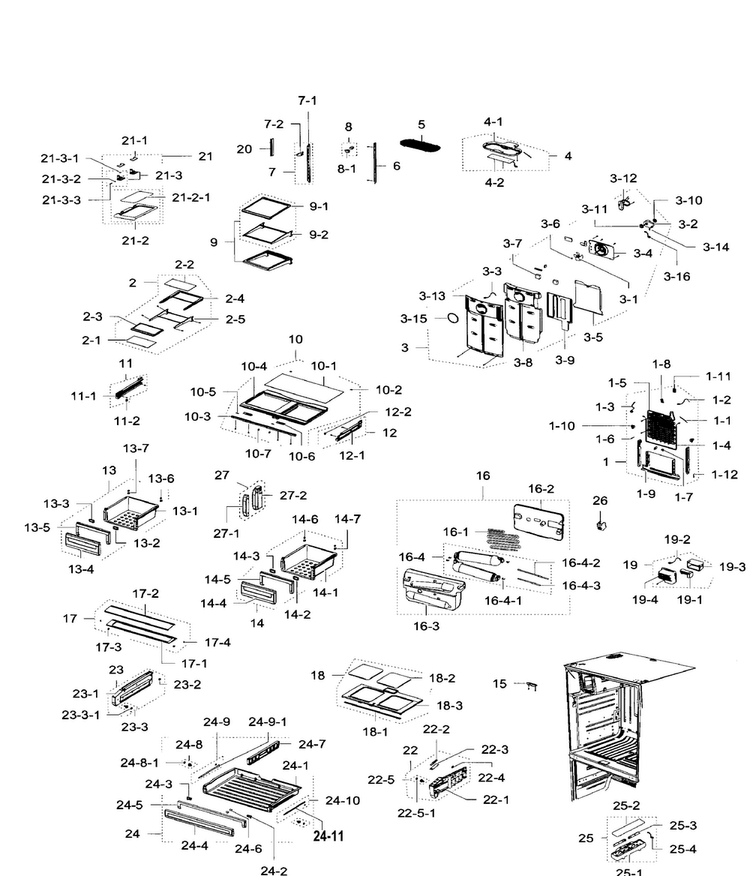 Fridge Diagram and Parts List for RFG299AARS XAA-0000 Samsung Refrigerator