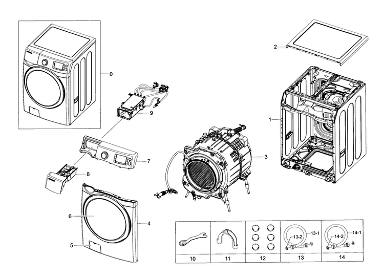Main Assy Diagram and Parts List for WF435ATGJRA A2-0000 Samsung Washer