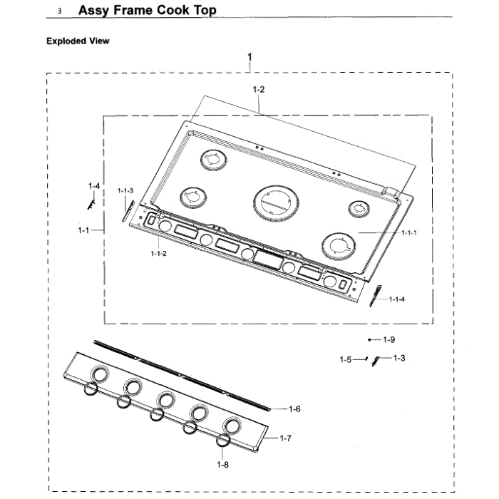 Frame Diagram and Parts List for NA36K6550TS AA-00 Samsung Cooktop